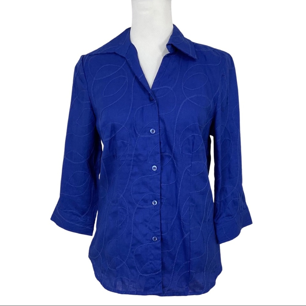 Tweeds Royal Blue 100% Linen Button-front Shirt Size M - Picture 2 of 8